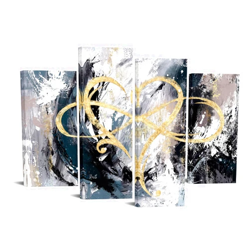 iHAPPYWALL 4 Panel Infinity Heart Canvas Wall Art Abstract Eternal Love Geometric Grey and Gold Picture Artwork for Bedroom Living Room Home Decor Ready to Hang (Grey)