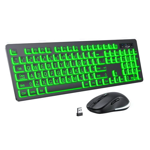 KOPJIPPOM Large Print Wireless Keyboard and Mouse - 7 Colors Backlit Keyboard, Oversize Letters Keys Easy to See and Type, Rechargeable Keyboard and Mouse with Light Up Key, Compatible for PC, Windows, Gaming