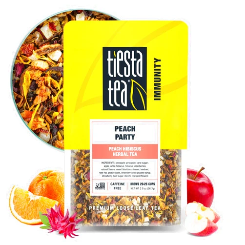 Tiesta Tea - Peach Party | Peach Hibiscus Herbal Tea | Premium Loose Leaf Tea Blend | Non-Caffeinated Fruit Tea | Make Hot or Iced & Up to 25 Cups | Made w/Natural Ingredients - 2oz Resealable Pouch