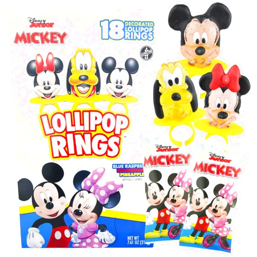 Imaginings 3 Disney Junior Lollipop Rings, Mickey Mouse, Minnie, and Pluto, Individually Wrapped for Birthday Party Favors, 18 Count
