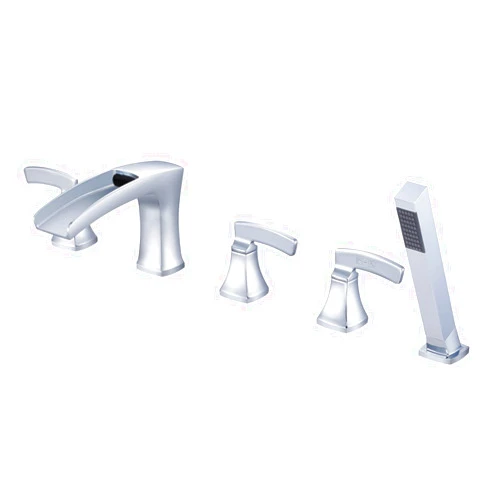 Artiqua Roman Tub Filler Waterfall Tub Faucet Chrome Deck Mount Bathtub Faucets 5 Hole Brass Bathroom Faucets with Hand Shower