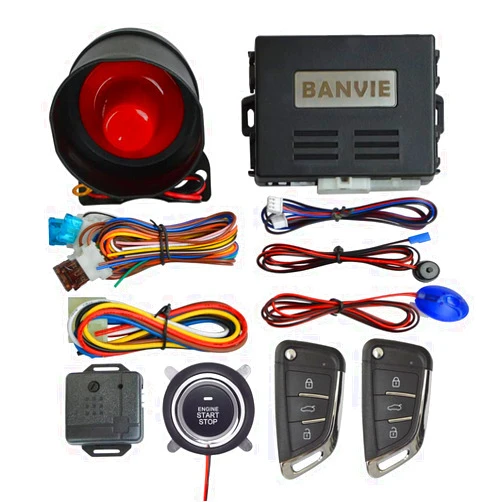 BANVIE Car Alarm System with Remote Starter and Engine Start Stop Push Button (with Siren)