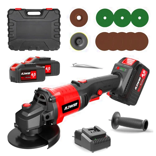 NAWIN Cordless Angle Grinder Kit, 20V 4inch, variable speed grinder, 2×4.0Ah Li-Ion Battery&Fast Charger,9000RPM Brushless Motor, Battery Angle Grinder Tool for Metal Wood, Ergonomic Position Handle