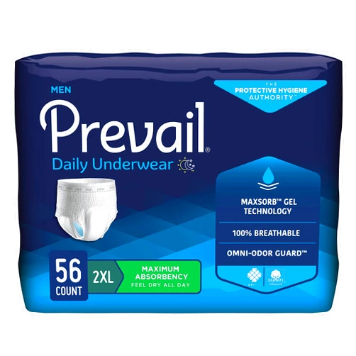 Prevail Incontinence Protective Underwear for Men, Maximum Absorbency, 2X-Large, 56 Count