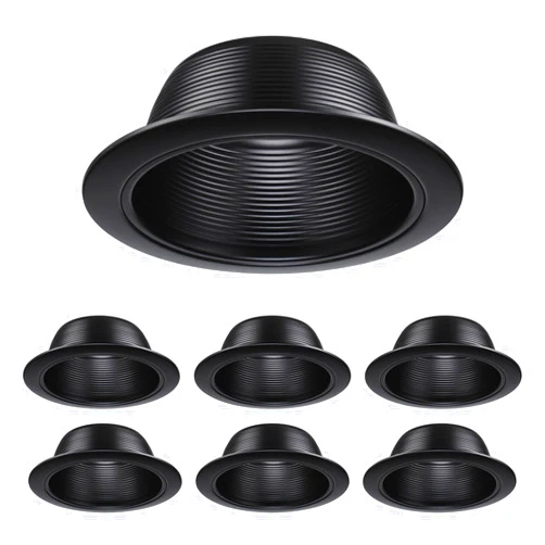TORCHSTAR 6 Inch Recessed Light Black Baffle Trim with Detachable Ring, Full Metal, Ceiling Can Light Trim for 6 Inch Recessed Can, Fit Halo/Juno Remodel Recessed Housing, Pack of 6
