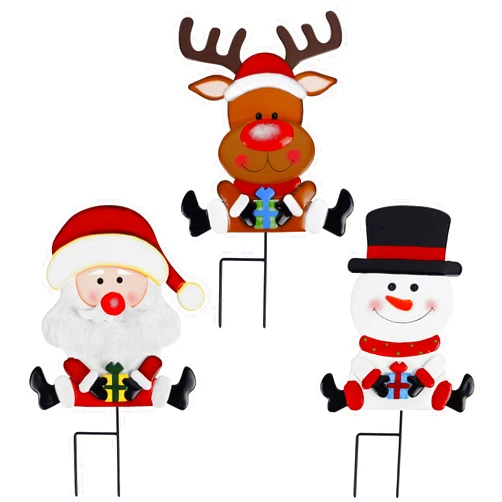 Lulu Home Metal Christmas Yard Signs, Set of 3 Christmas Metal Yard Stakes Outdoor, Christmas Yard Lawn Stake Decoration Outdoor of Snowman, Santa Claus, Reindeer (Sitting-Santa, Snowman, Reindeer)