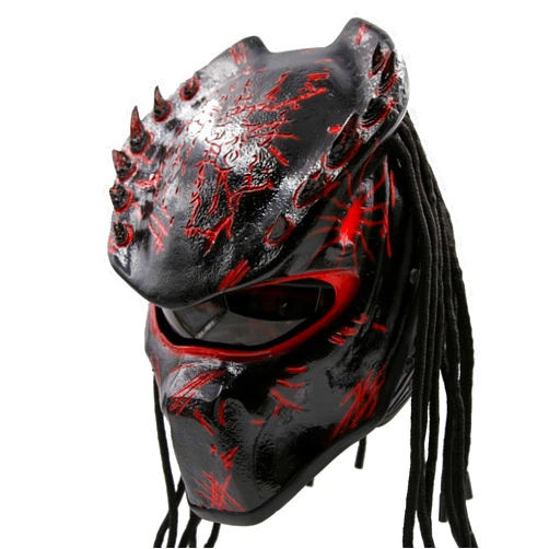 Chopper Helmets Predator Motorcycle Helmet – DOT Approved – Custom Made, Fibreglass, Unisex for Powersports, Sports, and Outdoor - Red Spiked