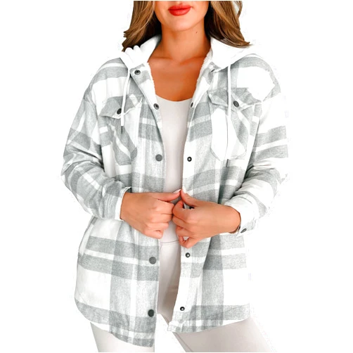 Merryfun Womens 2024 Plaid Shacket Jacket Sherpa Fleece Lined Oversized Button Up Hooded Warm Outwear Coats with Pockets
