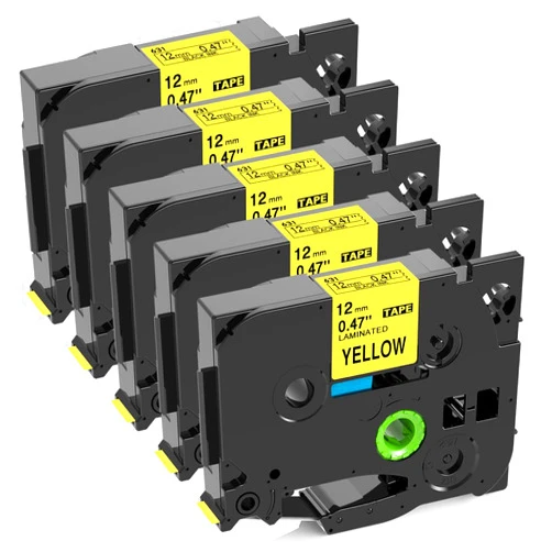 MarkDomain Replacement for Brother TZe TZ Tape Black on Yellow TZe-631 TZe631 12mm 0.47 Inch Laminated P Touch Label Tape for Brother P Touch PTD220 PTD210 PTH110 PTD600 Label Makers, 5-Pack