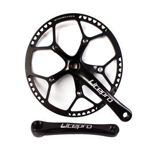 BUCKLOS Folding Bike Crankset 170mm, 130 BCD Round Single Speed Chainring 45T 47T 53T 56T 58T, Bicycle Aluminium Alloy Ultralight Sprocket Cranksets Arm, fit 14/16/20 inch Foldable Track Road Bike