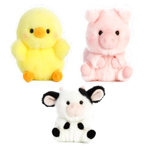 Aurora World Pig, Cow and Chicken Stuffed Animal Plush Toy | Farm Animals Theme | Bundle of 3 Rolly Pet Items, 5 inches Each