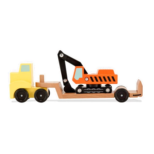 Melissa & Doug Trailer and Excavator Wooden Vehicle Set (3 pcs)