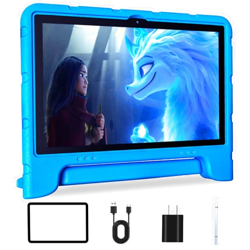 WXUNJA Kids Tablet, 10 inch Tablet for Kids Android 13 Toddler Tablet 6(2+4)GB RAM 64GB ROM with Bluetooth, WiFi, GMS, Parental Control, Dual Camera, Shockproof Case, Educational, Games Tablet (Blue)