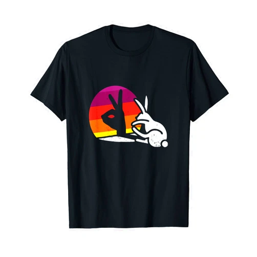 Shadow Puppet Lover Gift Ideas & Presents Rabbit Hand Bunny Shadow Puppet Vintage Retro Bunny Figure T-Shirt