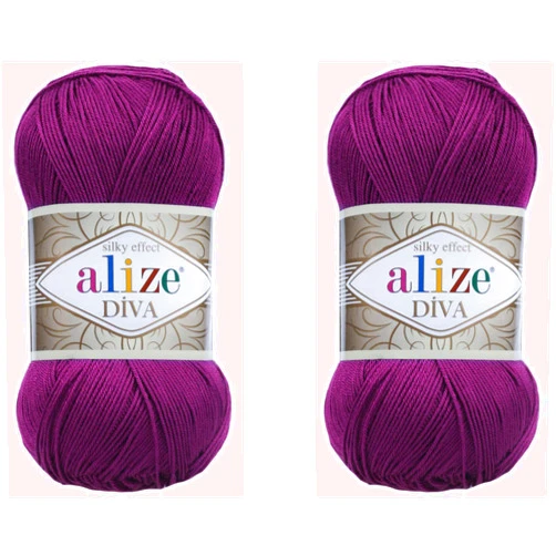 Alize Diva Yarn Hand Knitting Yarn 100% Microfiber Acrylic Yarn Alize Diva Silk Effect Thread Crochet Art Lace Craft Lot of 2 skeins 200gr 767 yds (297-Plum)
