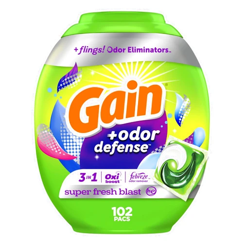 Gain Flings Laundry Detergent Pacs with Odor Defense, 102 Count, Super Fresh Blast Scent, HE 3in1 Detergent Pacs with Febreze and OxTo be updated