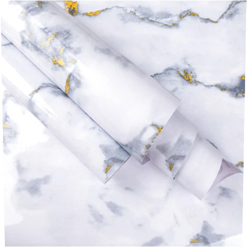TIMOSSIH Gray Gold Marble Contact Paper Granite Gray Gold White Wallpaper Peel and Stick Waterproof Countertops Bathroom Cabinets Furniture Kitchen Viny Thickened Wallpaper