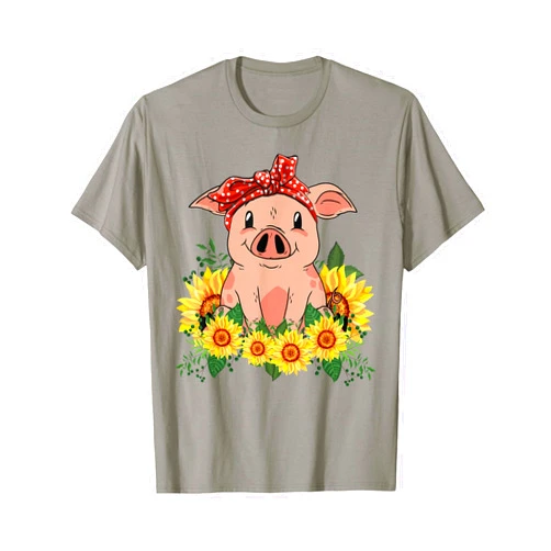 Funny Pig & Sunflower Apparel Gifts Cute Pig Bandana Gift Sunflower T-Shirt