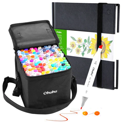 Ohuhu Store Ohuhu 120 Colors Alcohol Art Markers (Fine & Chisel, Bonus 1 Colorless Blender) + 6.9