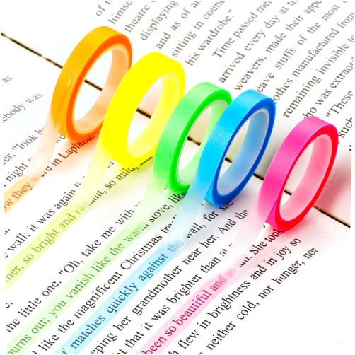 Sliverdew 5 Rolls Highlighter Tape Colored Transparent Marking Sticker Removable Fluorescent Neon Tape Annotation Supplies for Teachers Students Reading Home Office (0.23inch X 16ft)