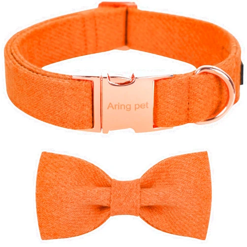ARING PET Fall Dog Collar-Cotton Orange Dog Collar with Bow, Nice Bowtie Dog Collars Pet Collars Gifts with Metal Buckle
