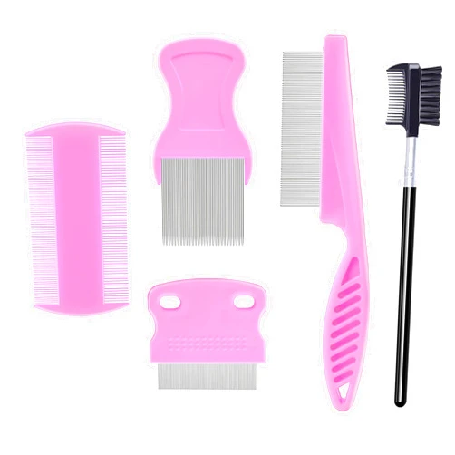 Jigfew 5 Pack Flea Lice Comb,Stainless Steel Dog Cat Grooming Combs With Rounded Teeth,Double-Sided Tear Stain Remover,Dematting Comb For Dogs Cats Ideal For All Types Of Small, Medium, Large Pets (Pink)