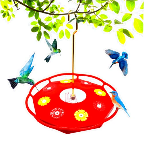 KUJAIS Hummingbird Feeders for Outdoors: Saucer Hummingbird Feeder Ant and Bee Proof with 8 Feeding Ports - Leak-Proof Easy to Clean and Refill