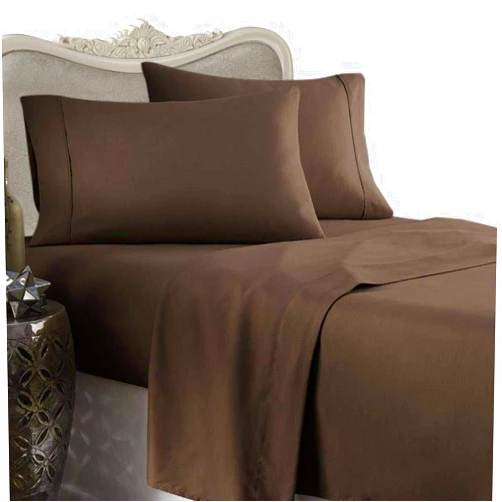 Aspire Linen True Luxury Pure Heavy Rich Combed Cotton 4-Piece Bed Sheets Set Queen Size Fits mattresses Upto 15-18” deep Pocket – Sateen Weave (Solid, Chocolate)