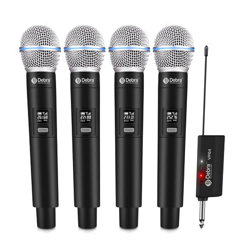 D Debra Wireless Microphone System Audio Dual Cordless Dynamic Handheld Mic with Rechargeable Receiver, for Karaoke Singing, Wedding, DJ, Party, Speech, Church, Class Use, 200ft (VP-04)