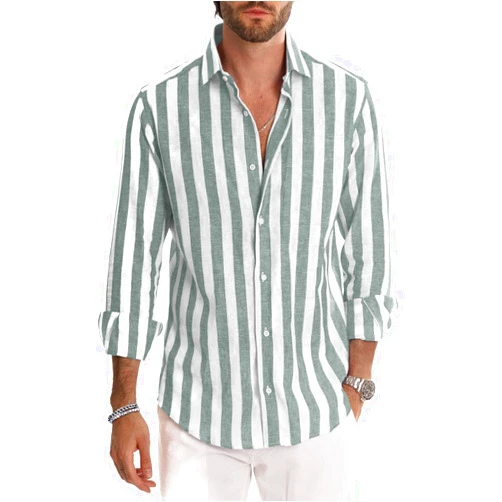 Renaowin Mens Casual Long Sleeve Button Down Shirts Cotton Striped Dress Shirts for Men
