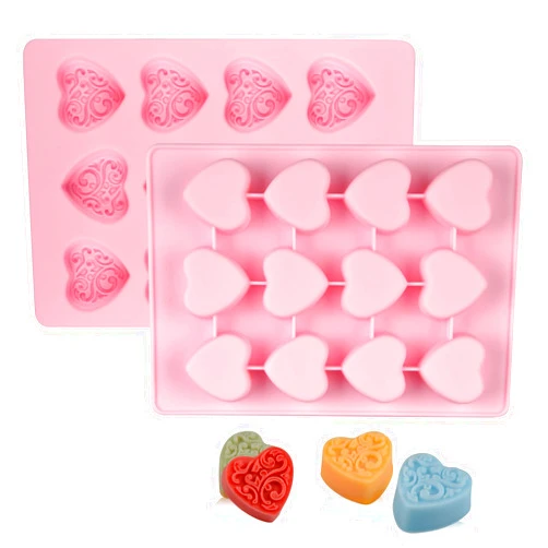 Fimary Heart-Shaped Chocolate Molds Silicone - Set of 2 Non-Stick Candy Heart Molds Silicone, Food Grade Silicone Heart Molds for Baking, Candy, Gummy, Jelly - Pink