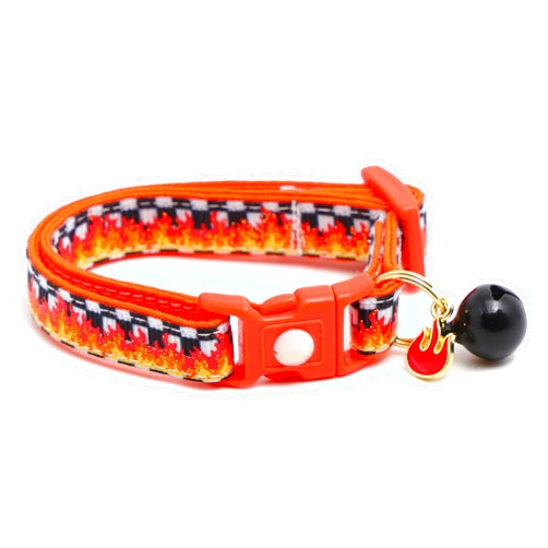 Pugs to Persians Flame Cat Collar with Charm & Bell | Safety Breakaway | Adjustable Large Size or Kitten (Checkered, Small(10lbs & Less))