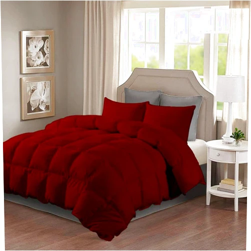 FlyCotton 100% Egyptian Cotton 3 Piece Box Stitched Comforter Set California King Size Burgundy Winter Warm Quilted Bedding Set 1 Comforter & 2 Pillow Shams with Corner Tabs 500 GSM Fill Power