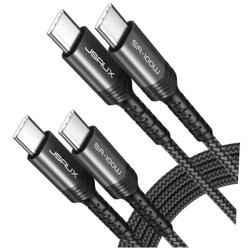 JSAUX USB C to USB C Cable 100W/5A [2-Pack 6.6ft+6.6ft], QC 4.0/USB PD Type-C Fast Charging Cord Compatible with MacBook Pro/Air M2, iPad Pro 12.9/iPad Air/Mini 6 Samsung Galaxy S23 S22 S21 Black