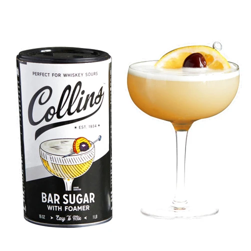Collins Bar Sugar with Foamer | Create Foam Cocktails and Enhance Texture in Drinks with Cocktail Foaming Agent, Easy Eggwhite Style Drinks, 16oz