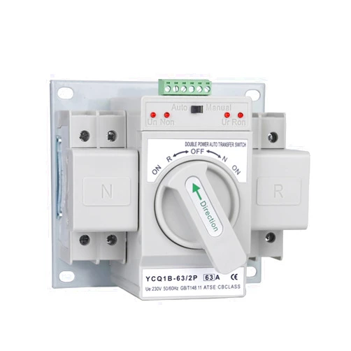 ZIPCOM Double Power Automatic Transfer Switch CNC Auto/Manual Switching Circuit Breakers YCQ1B-63 2P/3P/4P 63A Dual Power Automatic Transfer Switch AC230V 50/60Hz MCB (Size : 2P, Color : 63A)