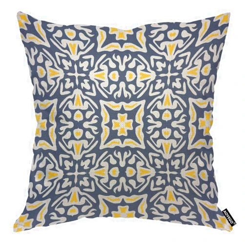 AOYEGO Navy and Yellow Mediterranean Throw Pillow Cover Chaotic Repeat Symmetric Kaleidoscope Modern Pillow Case 18x18 Inch Decorative Men Women Room Cushion Cover for Home Couch Bed