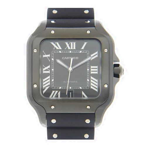 CARTIER Santos Large Model Automatic Black Dial Black Rubber Men's Watch WSSA0039