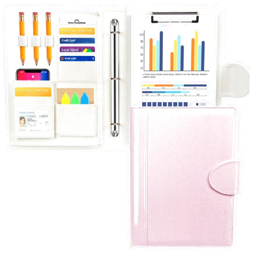 Toplive Padfolio Folder 3 Ring Binder PU Leather Portfolio, Business Interview Resume Portfolio A4/ Letter Size Document Organizer with Clipboard for Women Men, Pink