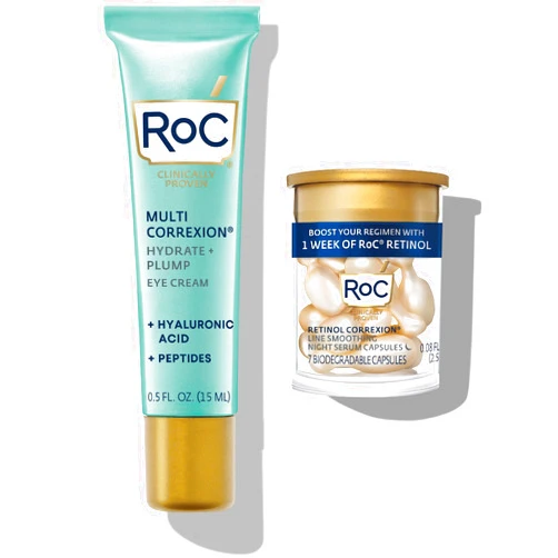 ROC Multi Correxion Hyaluronic Acid Anti Aging Under Eye Cream for Puffiness & Eye Bags (.5 OZ) + RoC Retinol Capsules (7 CT)
