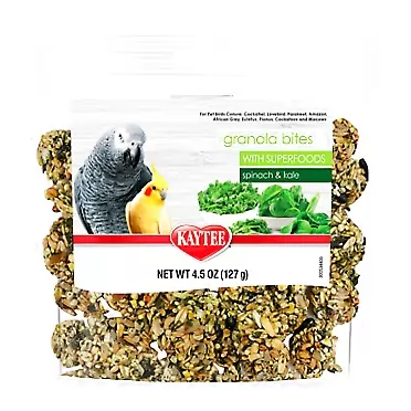 Kaytee Granola Bites with Super Foods Spinach and Kale for Pet Birds, Conure, Cockatiel, Lovebird, Parakeet, Amazon, African Grey, Ecletus, Pionus, Cockatoos and Macaws Spinach & Kale