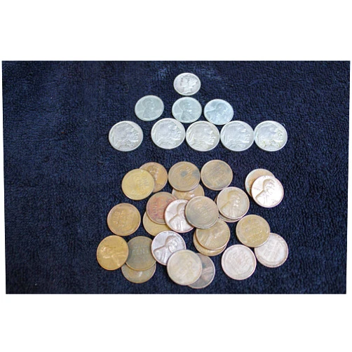 PDS American Classics Coin Bag - 34 Coins: 5 Full Date Buffalo Nickels, 25 Unsearched Wheat Pennies, 3 Steel Cents, Silver Mercury Dime - Graded by Seller, Circulated to Fine