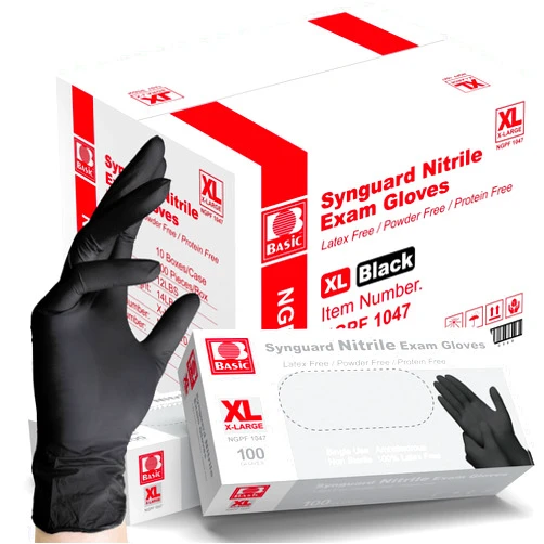 Basic Medical Black Nitrile Exam Gloves - 5 Mil - Latex-Free & Powder-Free - NGPF 1047 (Case of 1,000), Xtra Large