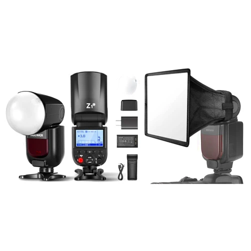 NEEWER Z1-C TTL Round Head Flash Speedlite for Canon with Magnetic Dome Diffuser, 76Ws 2.4G 1/8000s HSS Speedlight, 10 Levels LED Modeling Lamp, 1.5s Recycling, Translucent Flash Diffuser Included