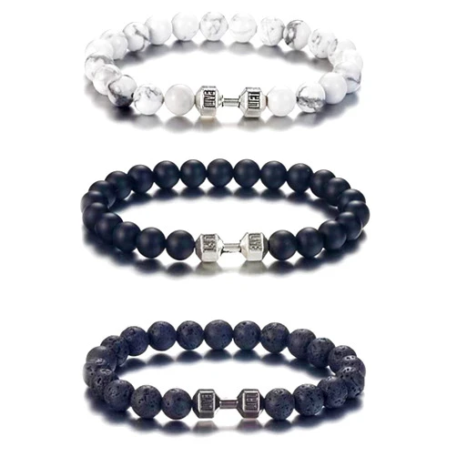 Harry and Henry Mens Bracelets Mens Beaded Bracelets Dumbbell Bracelets Weighted Bracelet Heavy Bracelet Lava Bead Bracelets Adjustable Stretch Bracelet Gym Gifts for Men