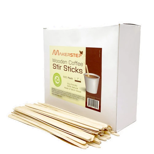Makerstep 1000 Birch Wood Coffee Stirrers, 7 Inch Coffee Stir Sticks, Eco-friendly, Sturdy Wooden Sticks. Splinter Free, Round End. For Tea, Beverage, and Popsicle.