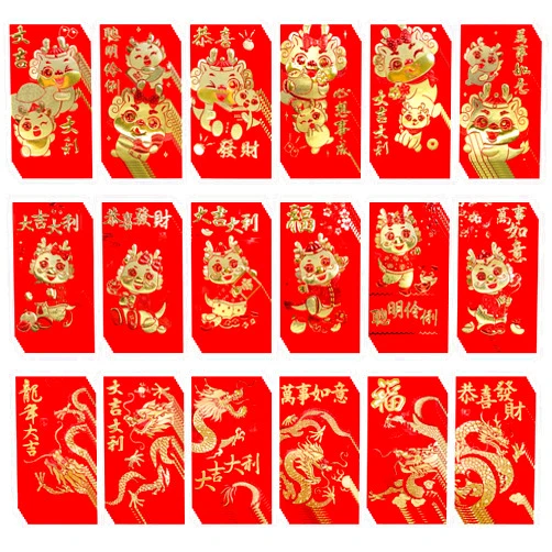 Supla 120 Pcs 18 Designs Chinese New Year Red Envelopes Bulk Lucky Money Pockets Hong Bao Lai See Red Packets Lucky Cash Envelopes for Asian Vietnamese Chinese Lunar New Year 2024 Year of the Dragon