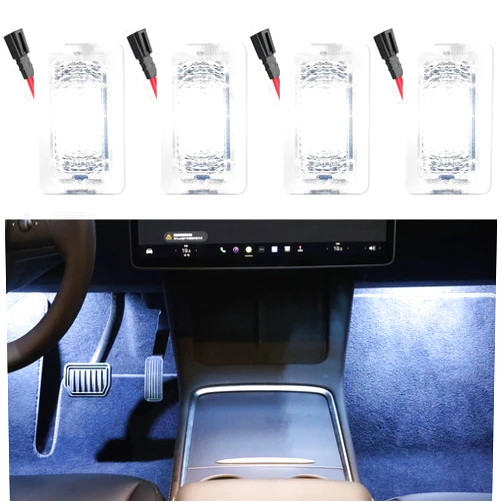 RCBDCYGJ Ultra-Bright Interior Light for Tesla,RCBDCYGJ 4pcs Tesla Model 3/Y/S/X Interior LED Lights Bulbs Kit, Lights Fit Trunk,Frunk,Door Puddle,Foot-Well,Tesla Accessories (White Light)