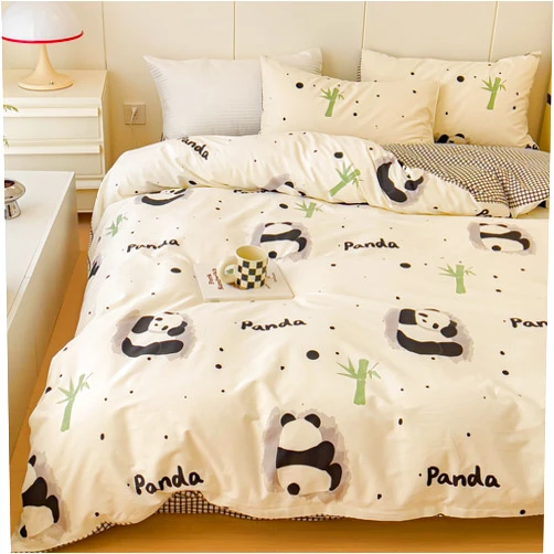 LIWHENHAO Panda Duvet Cover Set Twin 100% Cotton Bedding Cartoon Black White Chinese Bear Green Bamboo on White 1 Cute Animal Comforter Cover 2 Pillowcases for Kids Girls Boys