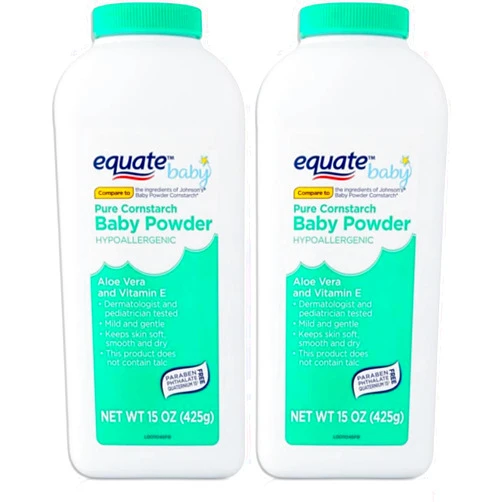 Generic Equate Pure Cornstarch Baby Powder Aloe and Vitamin E 2 Pack - 15 oz